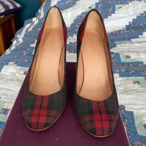 J crew black and red plaid heels size 8